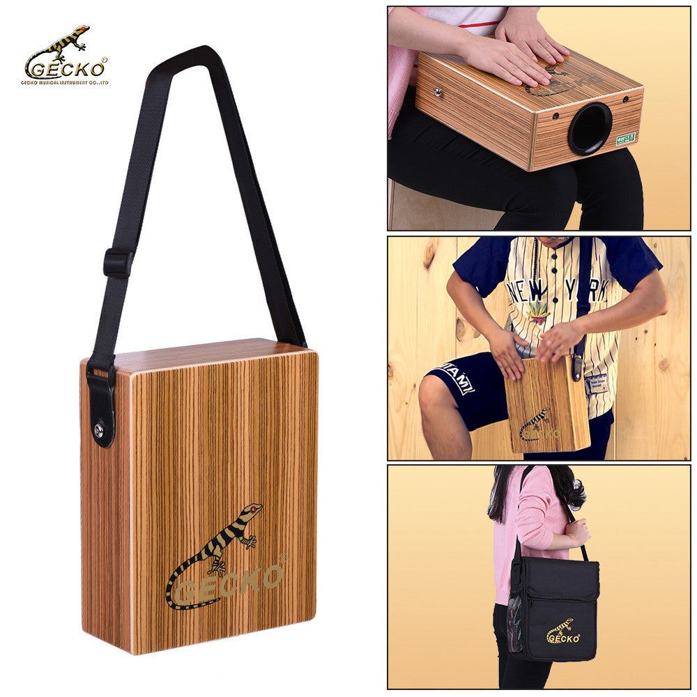 GECKO カホン Cajon トラベル カホン TRAVEL CAJON 打楽器 パーカション 木製 ゼブラウッド 専用ケース ストラップ付き 9.5*23*29cm C-68Z