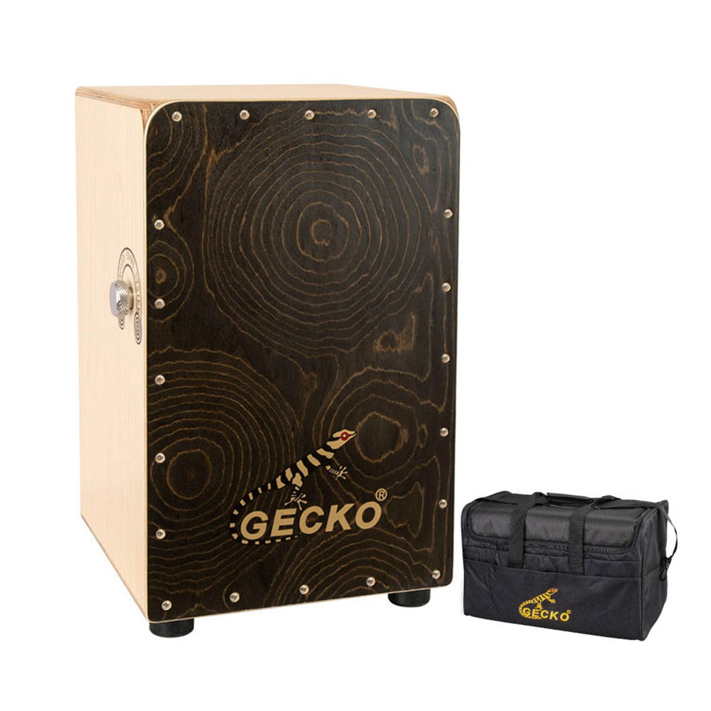 GECKO カホン Cajon スナッピー調節可能ダイヤル付 打楽器 木製 金色 バーチウッド パーカション ボックスドラム 専用ケース付き 内部ギター弦 ストリング 31*30*48cm CL50G