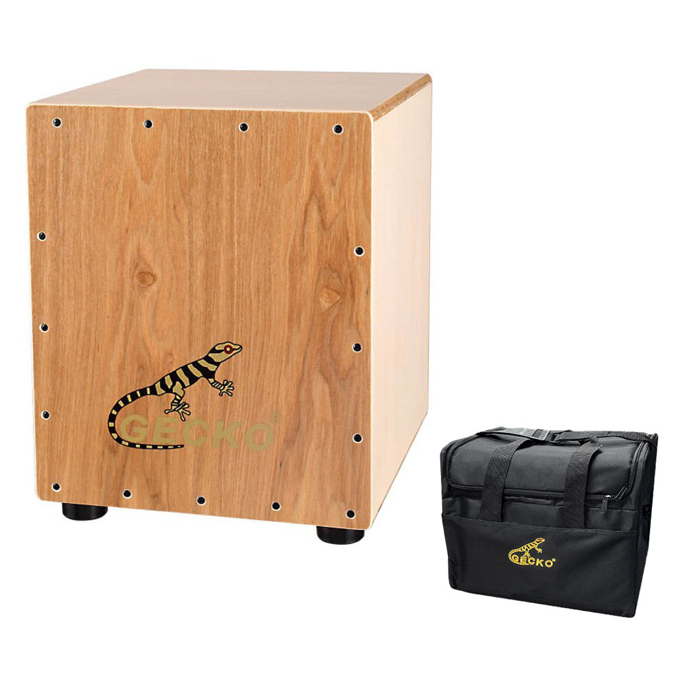 GECKO カホン Cajon ハンドドラム ローサイズ 子供 女性 打楽器 木製 タモ バーチウッド パーカション ボックスドラム 専用ケース付き 内部ギター弦 ストリング 31*30*37cm CM60