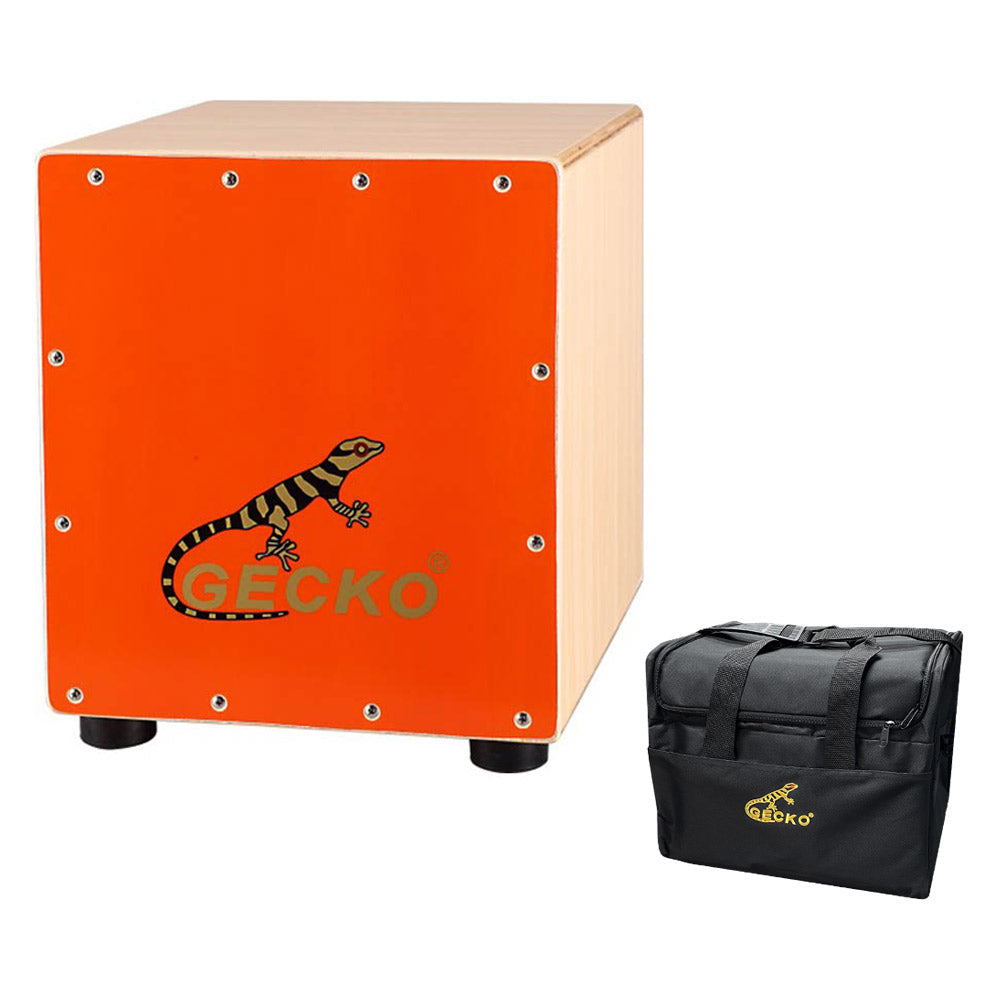 GECKO カホン Cajon ハンドドラム ローサイズ 子供 女性 打楽器 木製 タモ バーチウッド パーカション ボックスドラム 専用ケース付き 内部ギター弦 ストリング 29.5*27.5*32cm CM65OR