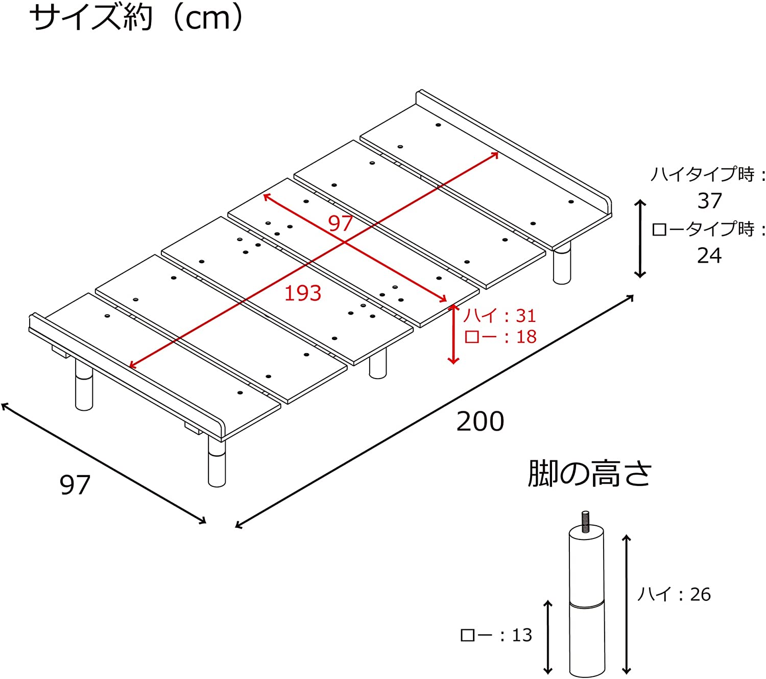 すのこベッド シングル 抜群の通気性 メラミン すのこ ベッド シングルサイズ MB-2020S ※マットレスは付属しません