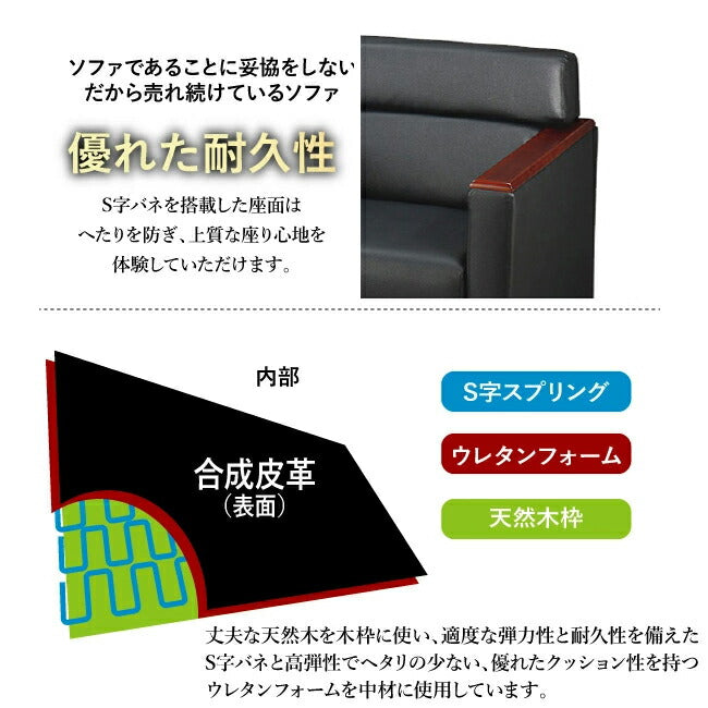 【法人様限定販売】送料無料  応接セット 3点 4人用 応接ソファ3点セット ブラック (1人掛け×2台/2人掛け×1台) S-3291