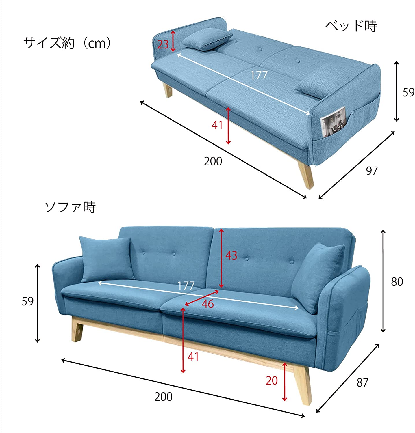 ソファベッド カジュアルソファベッド リクライニング クッション付き SM-2119 布生地 グリーン