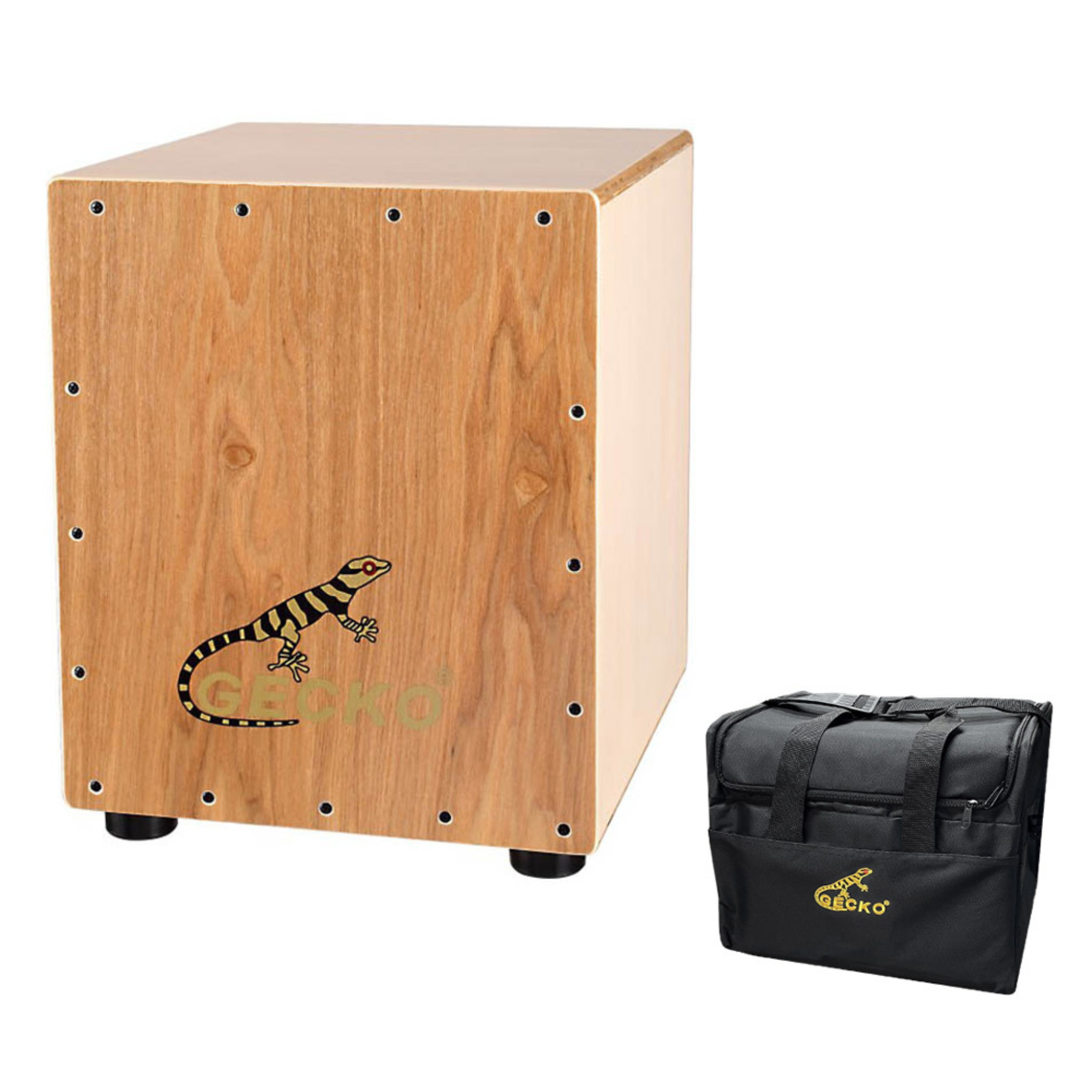 GECKO カホン Cajon ハンドドラム ローサイズ 子供 女性 打楽器 木製 タモ バーチウッド パーカション ボックスドラム 専用ケース付き 内部ギター弦 ストリング 31*30*37cm  CM60