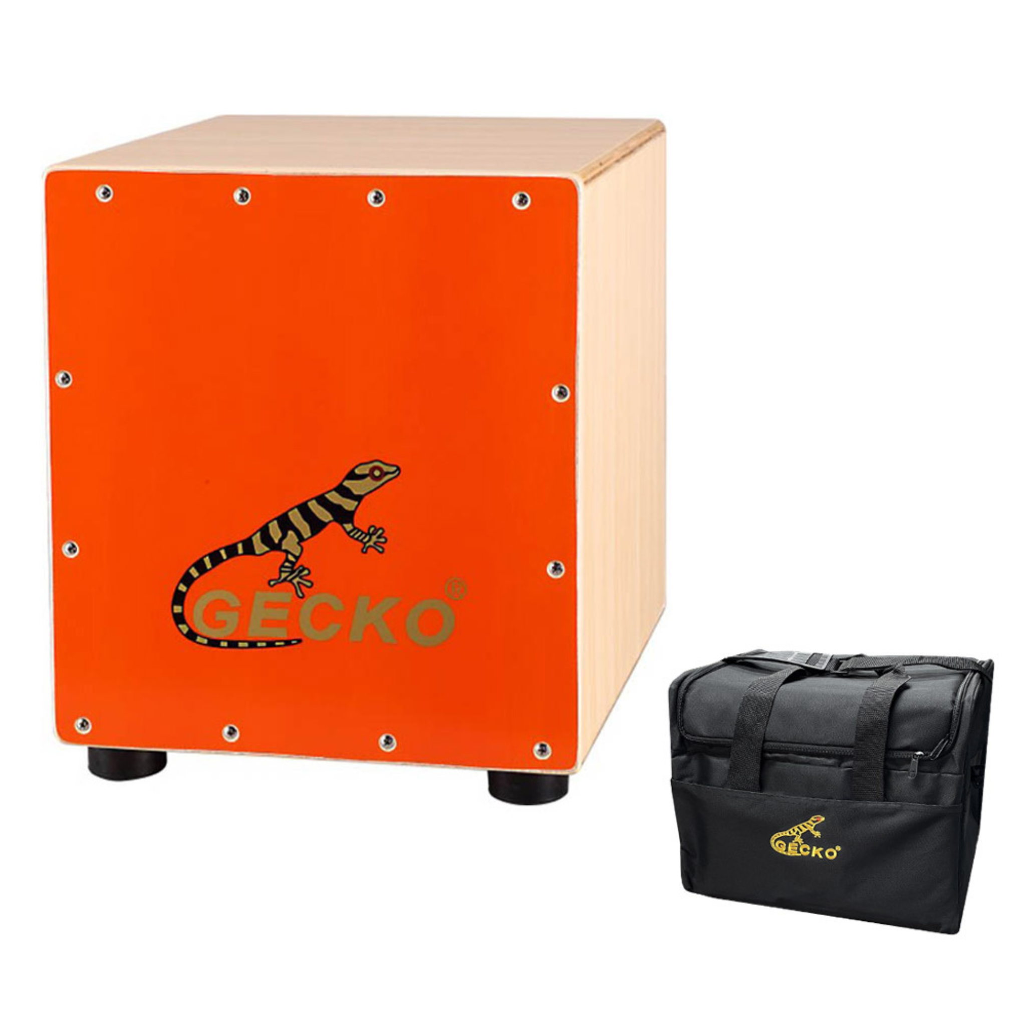GECKO カホン Cajon ハンドドラム ローサイズ 子供 女性 打楽器 木製 タモ バーチウッド パーカション ボックスドラム 専用ケース付き 内部ギター弦 ストリング 29.5*27.5*32cm  CM65OR