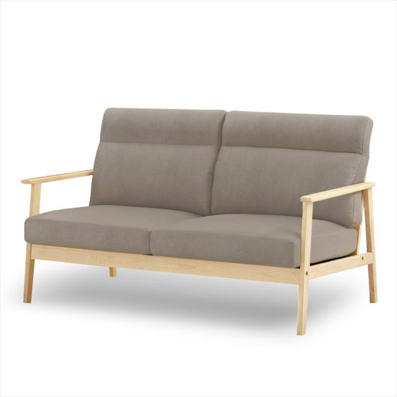 木肘ソファ コーデュロイ3人掛け ライトブラウン エバーグリーン AX