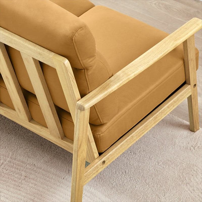 木肘ソファ レザーテクノロジー2人掛け セージグリーン キャメル AX