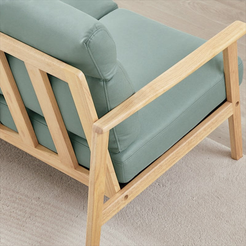 木肘ソファ レザーテクノロジー3人掛け セージグリーン キャメル AX