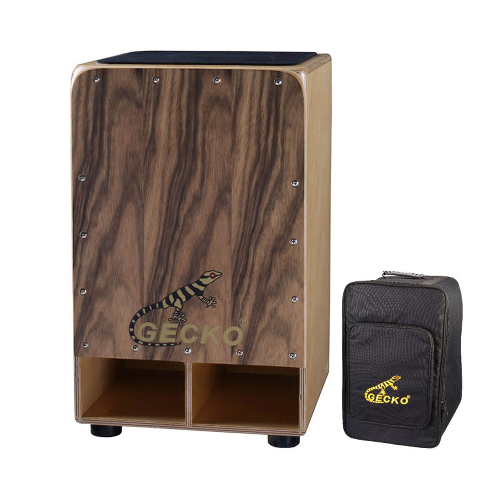 GECKO カホン Cajon フロント サウンドホール 打楽器 木製 ジンガナ バーチウッド  パーカション ボックスドラム 専用ケース付き 内部ギター弦 ストリング 31*30*50cm  CD01