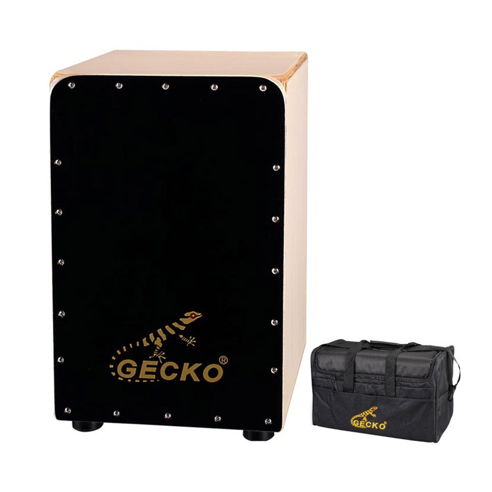 GECKO カホン Cajon 打楽器 木製 ブラックウッド バーチウッド パーカション ボックスドラム 専用ケース付き 内部ギター弦 ストリング 31*30*48cm  CL19BK