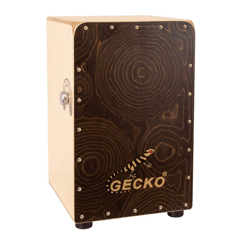 GECKO カホン Cajon スナッピー調節可能ダイヤル付 打楽器 木製 金色 バーチウッド パーカション ボックスドラム 専用ケース付き 内部ギター弦 ストリング 31*30*48cm  CL50G