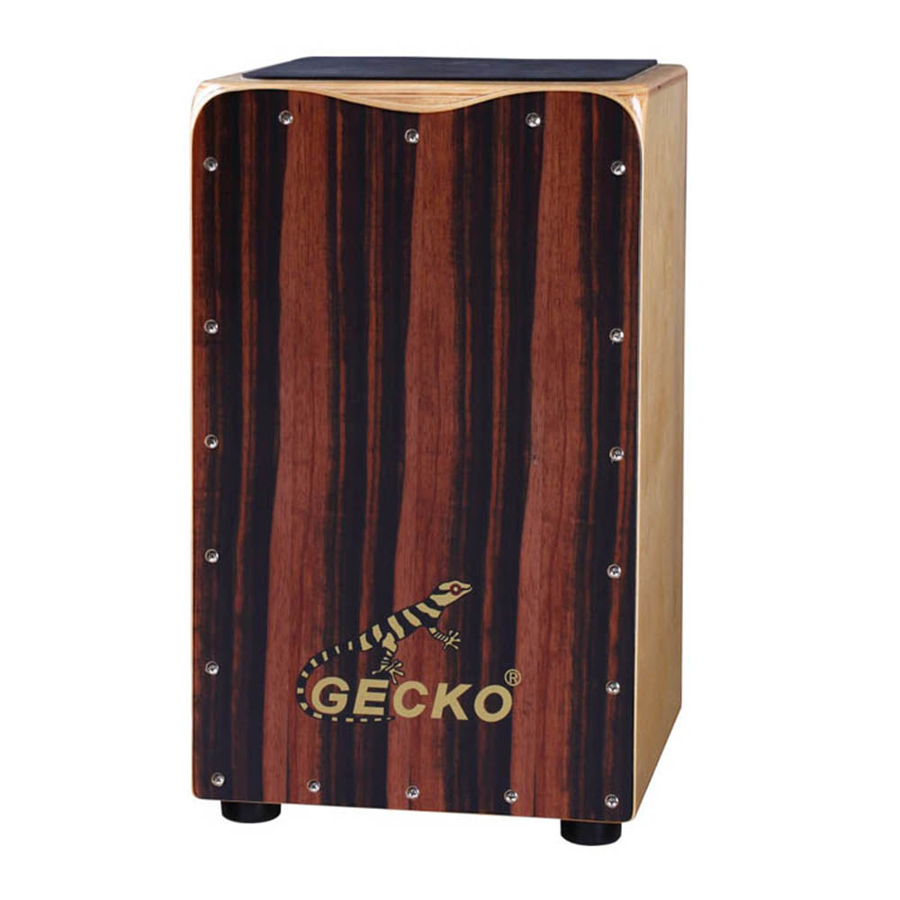 GECKO カホン Cajon ハイエンドモデル 打楽器 木製 エボニー バーチウッド  パーカション ボックスドラム 専用ケース付き 内部ギター弦 ストリング 33*30*50cm  CL97