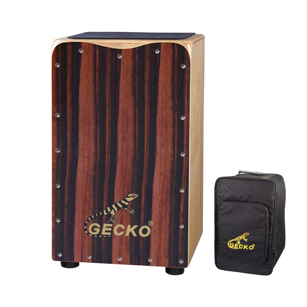 GECKO カホン Cajon ハイエンドモデル 打楽器 木製 エボニー バーチウッド  パーカション ボックスドラム 専用ケース付き 内部ギター弦 ストリング 33*30*50cm  CL97