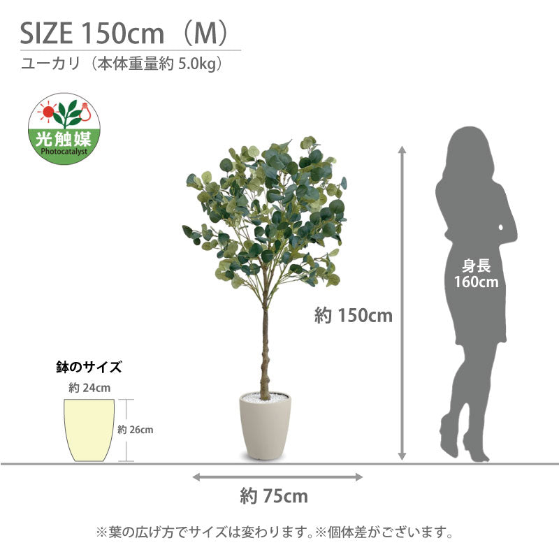 光触媒 フェイクグリーン ユーカリ 人工観葉植物 120cm 150cm 180cm 鉢付属 インテリア グリーン お手入れ簡単