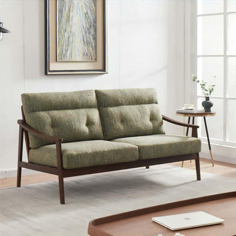 ３人がけの木製ソファー 木肘ソファ 3人掛け ファブリック エレガント 肘付き おしゃれ